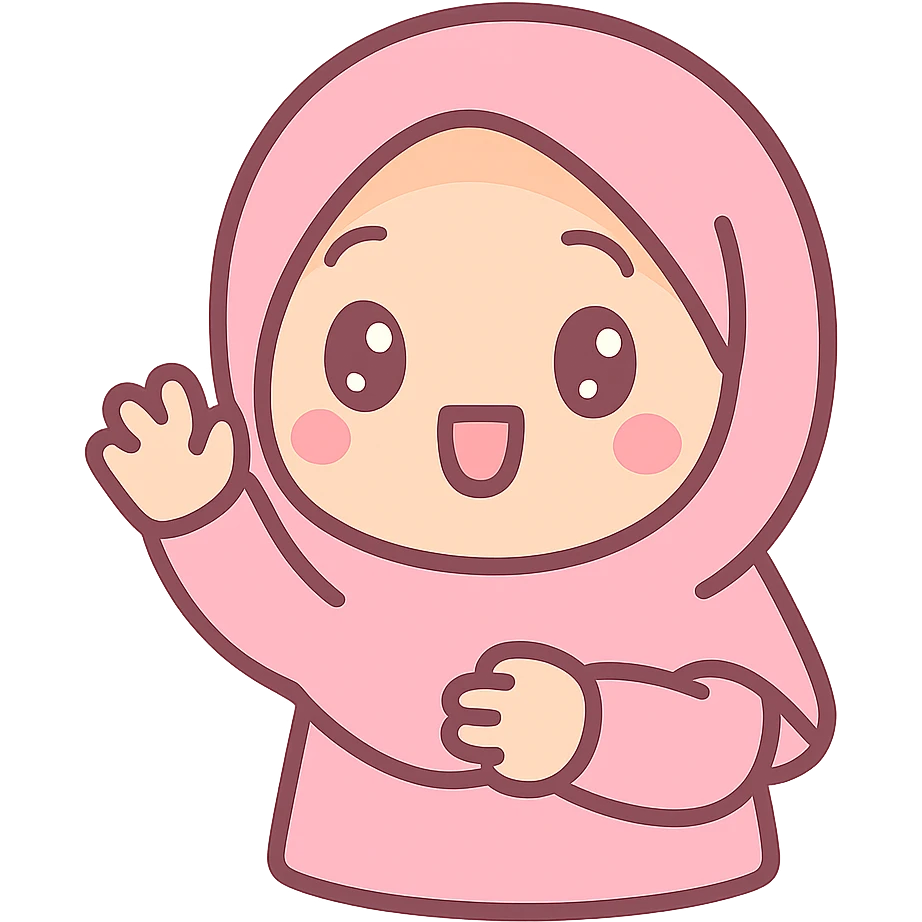 adorable cartoon character in a hijab, cheerful expression emoji