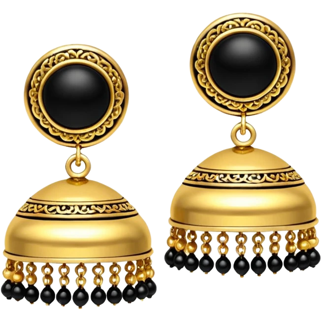 A small beautiful jhumka pair in golden black color with very  no stones design... Liie in the image.., emoji