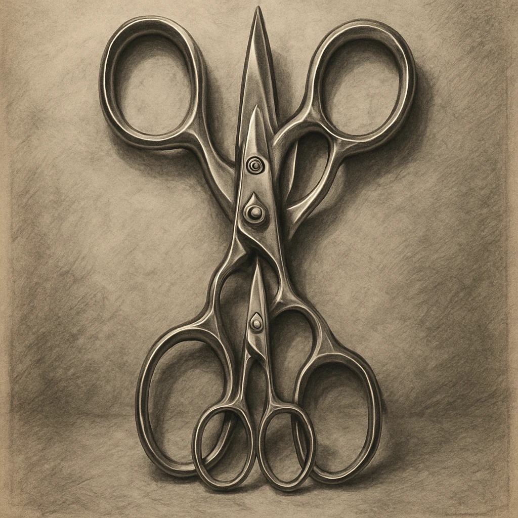a pair of scissors inside another pair of scissors, creative composition, artistic, detailed emoji
