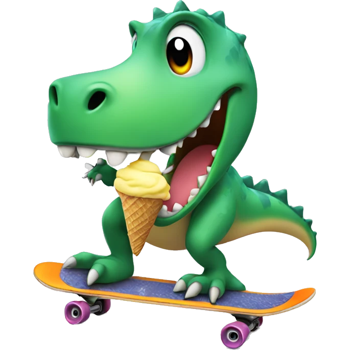dinosaur on skateboard eating ice cream  emoji
