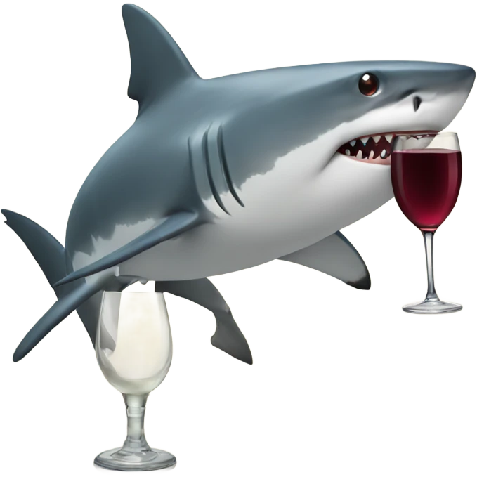 Shark drinking a glass of wine emoji