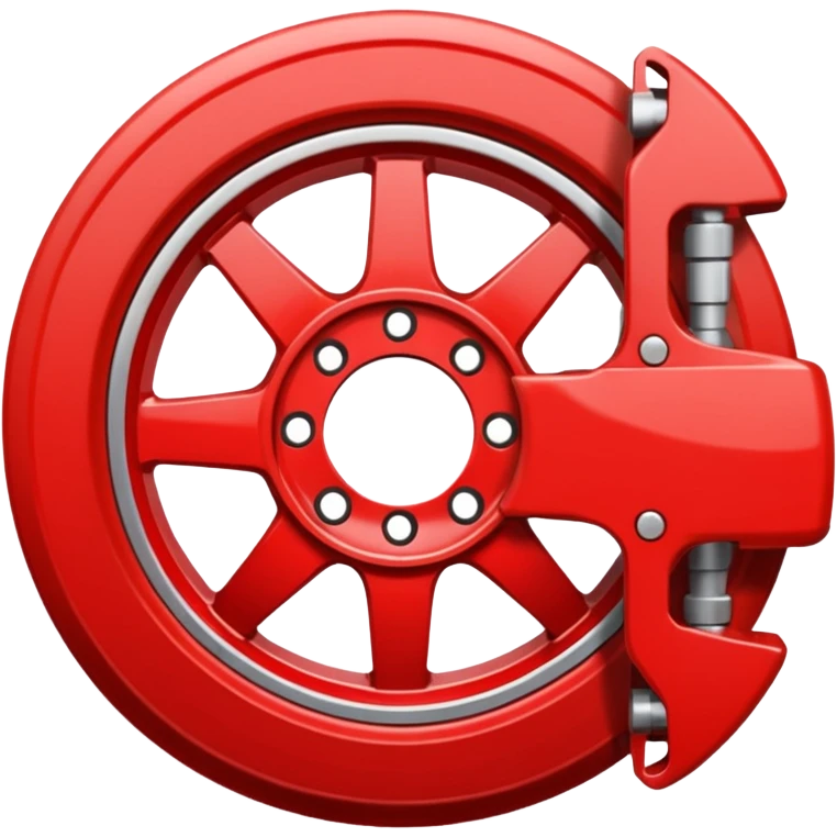 Apple-style emoji of a car wheel with a red brake caliper, clean simple emoji design, smooth shapes, flat yet slightly glossy look, centered on transparent background, no text, no extra details
 emoji