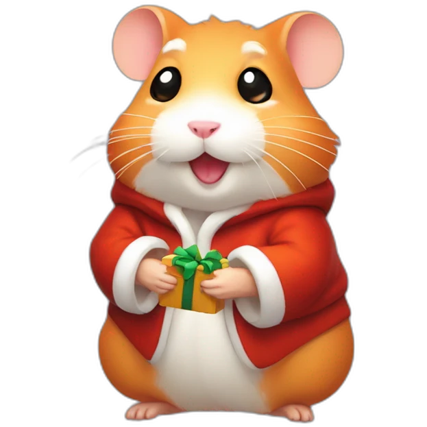 A joyful (((Orange Hamster))) dressed as ((Santa Claus)), with a warm expression and and a sack of gifts, pixelart emoji