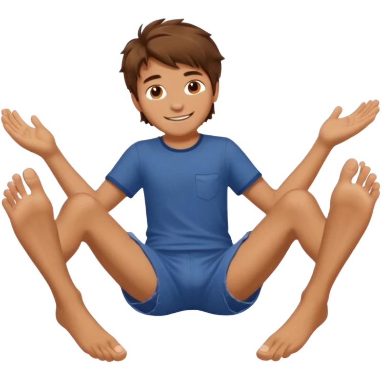 barefooted boy with messy hair spreading his legs  emoji