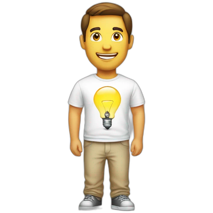 man white tshirt with light bulb emoji