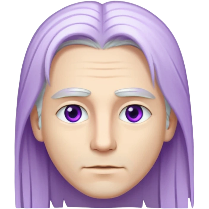 Beyaz uzun ve düz saçları olan,mor göz rengi olan, bembeyaz tenli bir erkek,genç,gözleri hafif çekik ve saçları da teni de bembeyaz olacak,genç olacak,kırışıklığı olmayacak,gözleri çekik ve mor renk olacak emoji