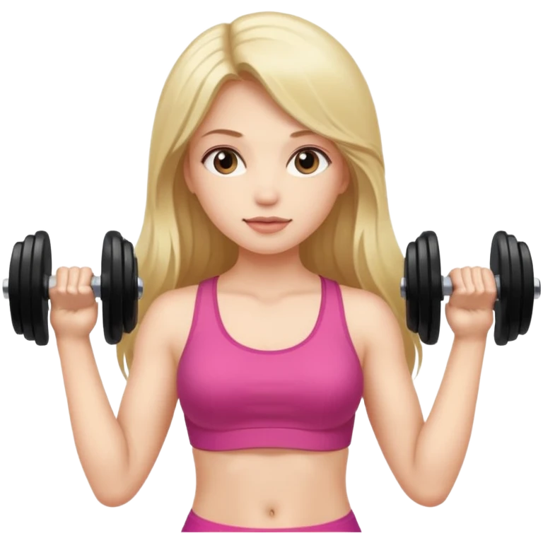 Девушка со светлыми длинными волосами стоит с красивой фигурой и гантелями emoji