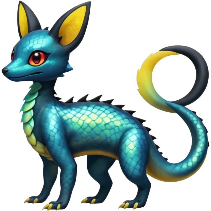  Scaley Shiny White Iridescent Colorful Exotic Salandit-Umbreon-Fakémon-hybrid-creature (full body)  emoji