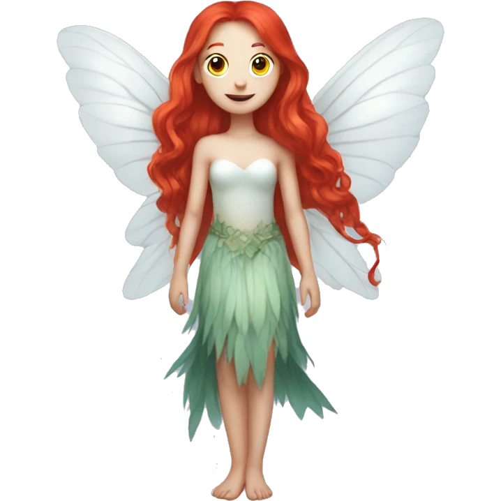 a white skin fairy, long red hair and wings emoji