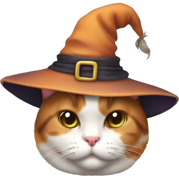 Fat calico cat with witch hat emoji
