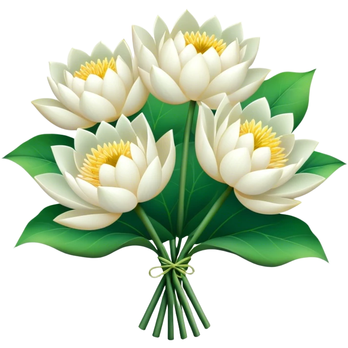 bouquet white lotus,stem, leaf emoji