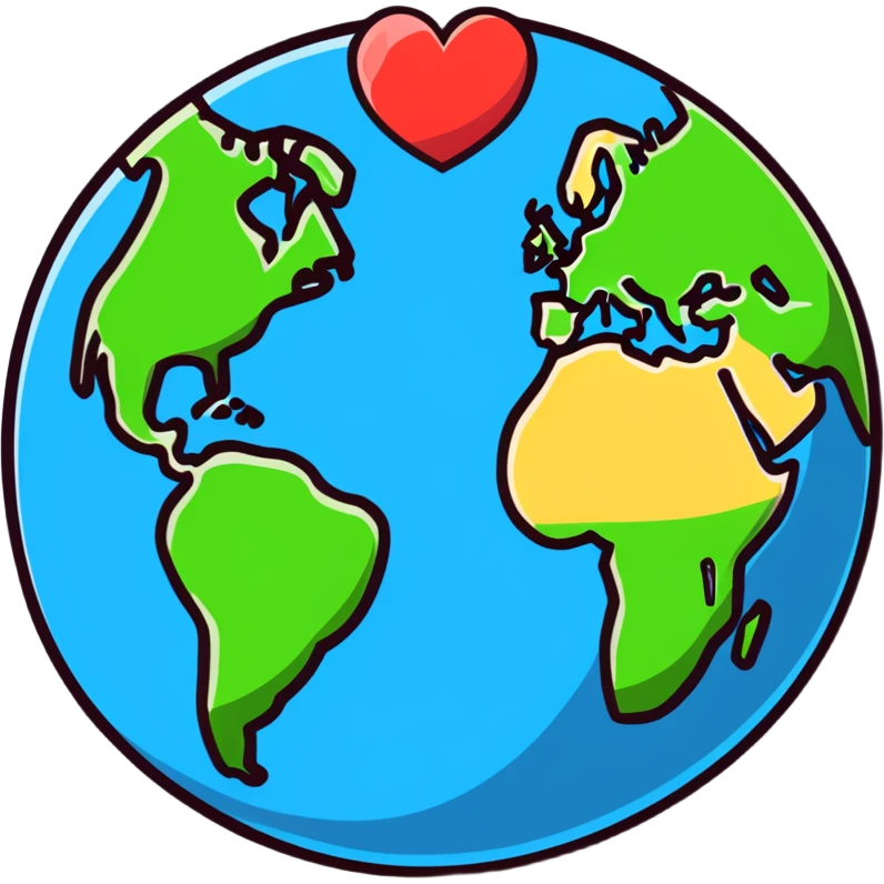 Heart-shaped planet Earth with continents visible emoji