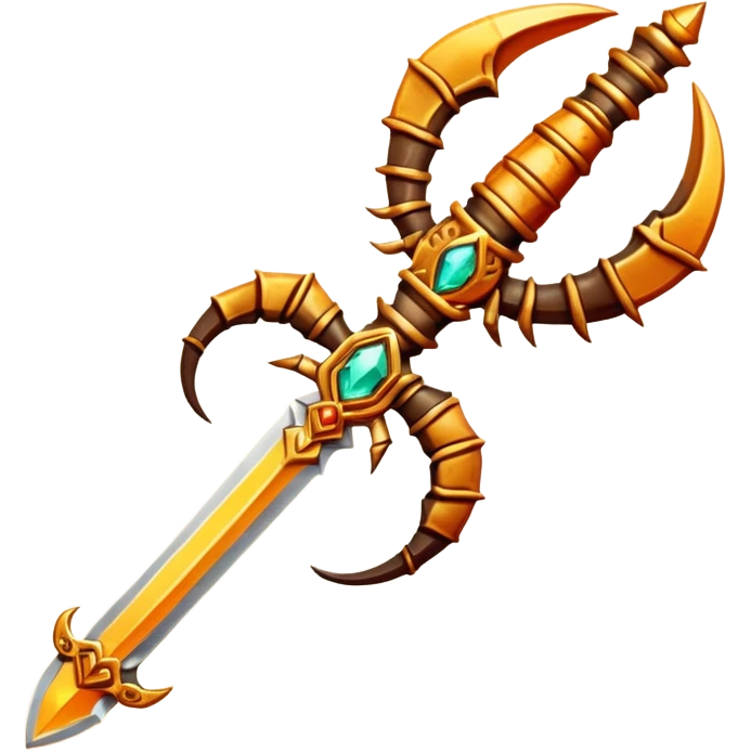 desert dagger object icon, scorpion-shaped guard, glowing amber gem in handle, tribal desert carvings, fantasy style, 3D cartoon, mobile game icon style, centered, clean background, no text, no watermark
 emoji