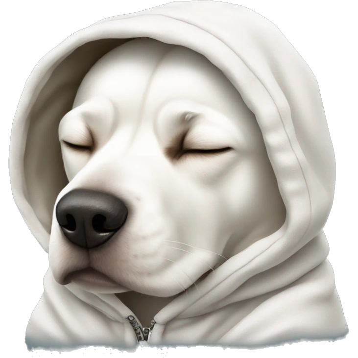 White dog with a hoodie sleeping emoji
