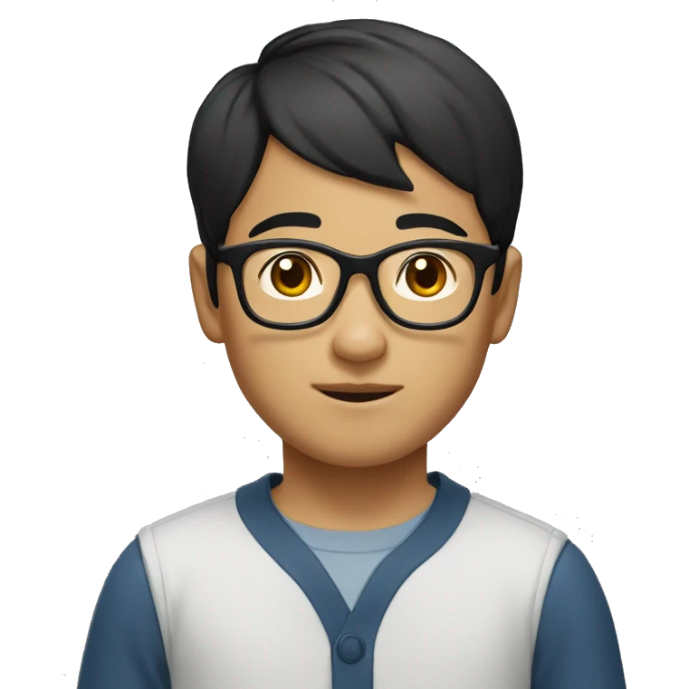 short black haired asian in early 12's boy with glasses emoji