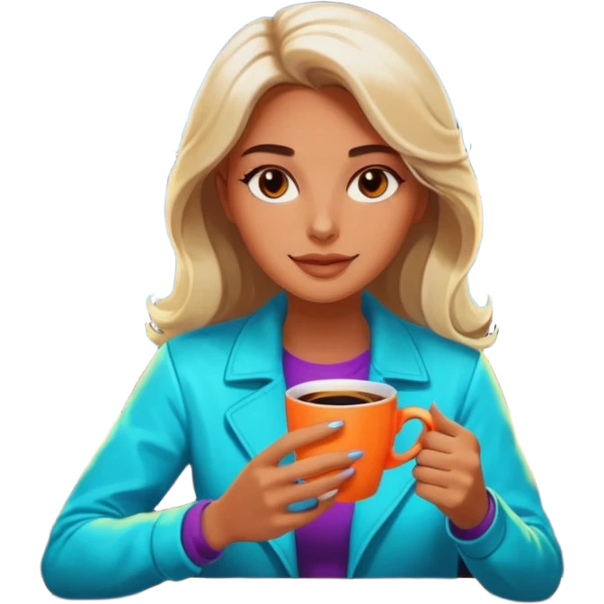Woman with coffee , coffe shop with  neon glow, Midnight Wander. negative transparency . emoji