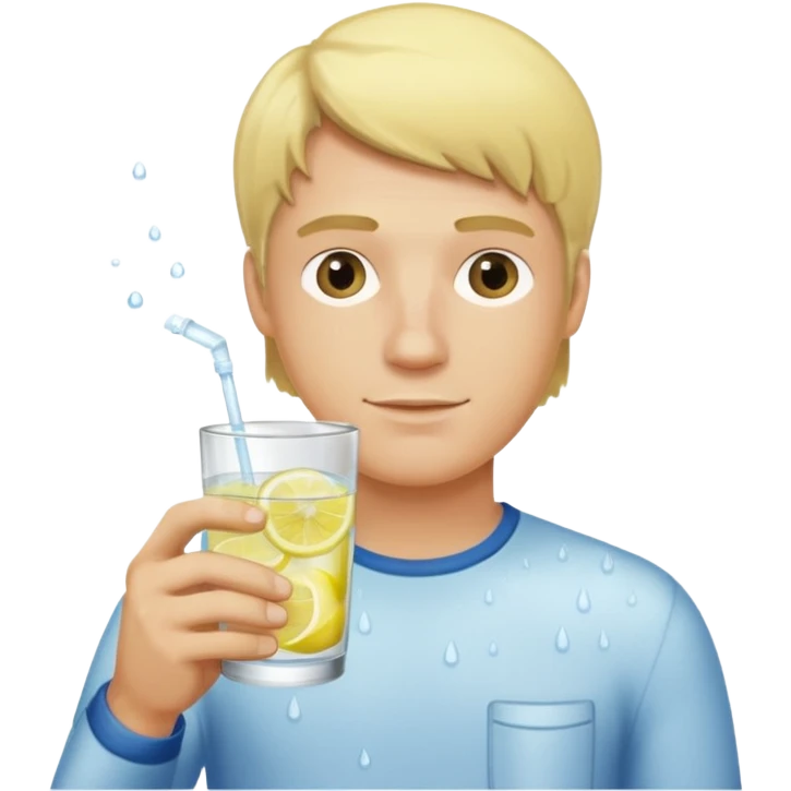 blonde man holding a glass of lemon water emoji