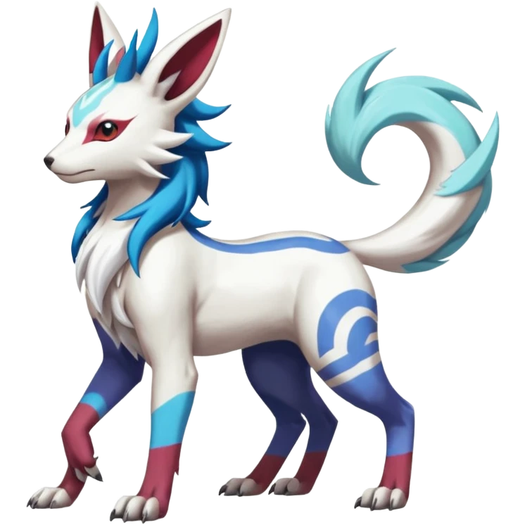 Colorful Skilled Adept Graceful Asian Painted WereGarurumon-Suicune-Linoone-Meloetta-Renamon-Zangoose-fusion-hybrid-creature (full body) emoji