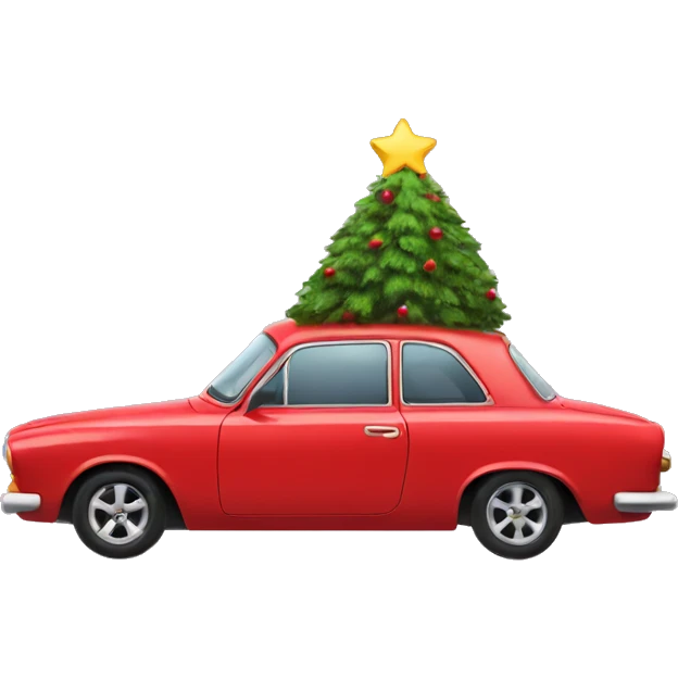 Red car with christmas tree on the top emoji