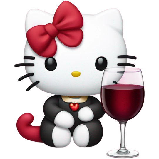 Hello Kitty drinking red wine emoji