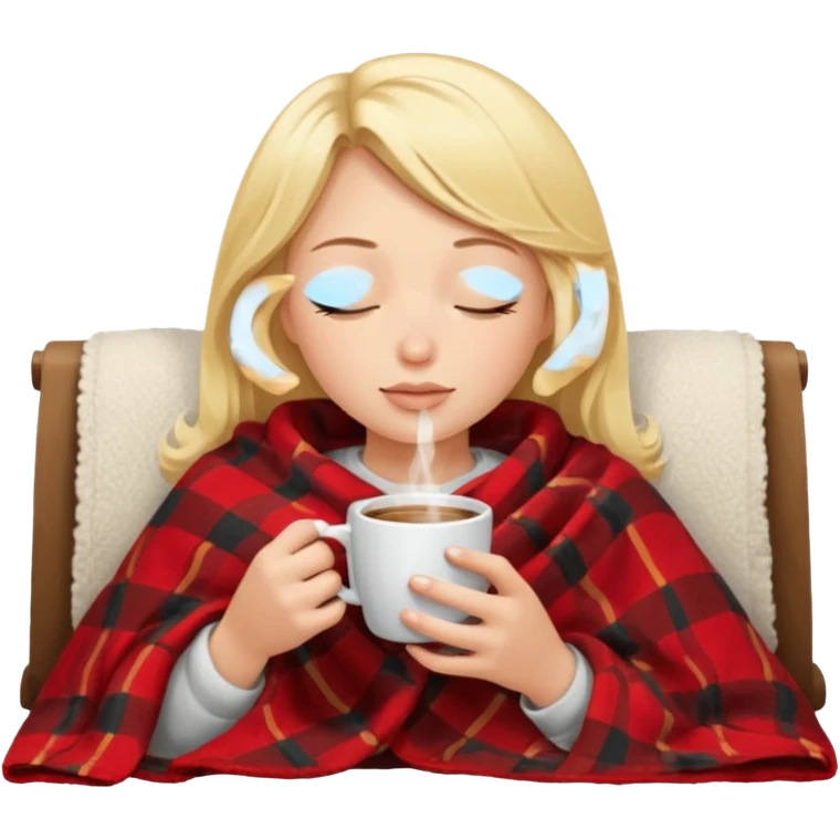 Blonde girl inside a blanket sipping coffee eyes closed emoji