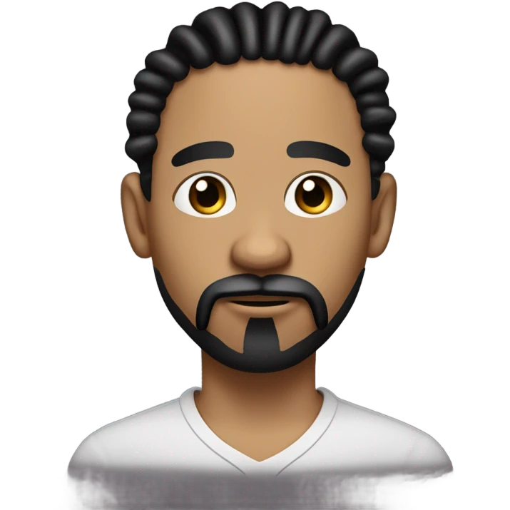 lightskin man with black goatee and mustache and black twists dreads that are long down to his chin with giant eyeballs emoji