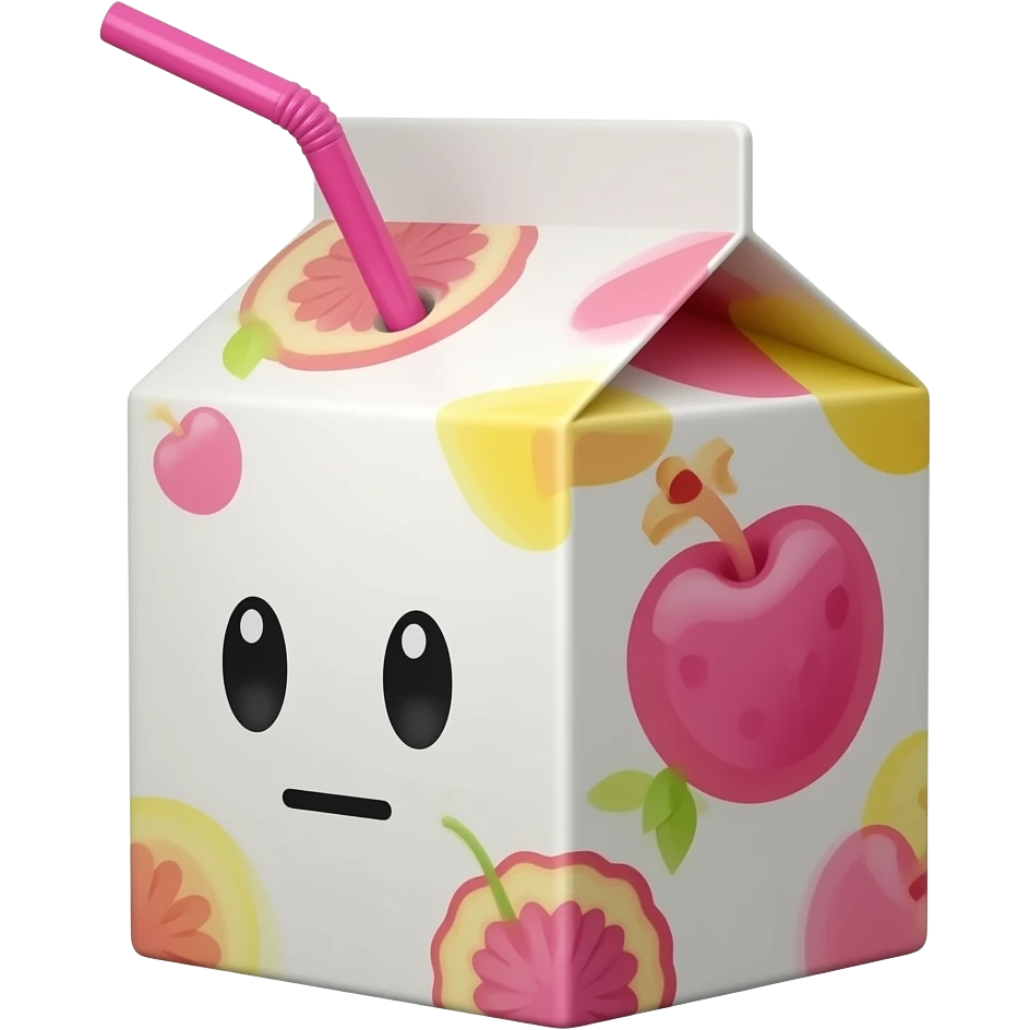Juice box with no mouth eyes looking to the side with a hot pink straw emoji