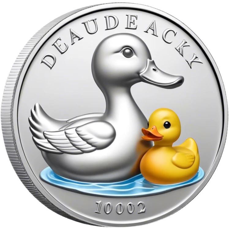 silver coin in profile with a rubber ducky bas relief, the ducks beak is silver emoji