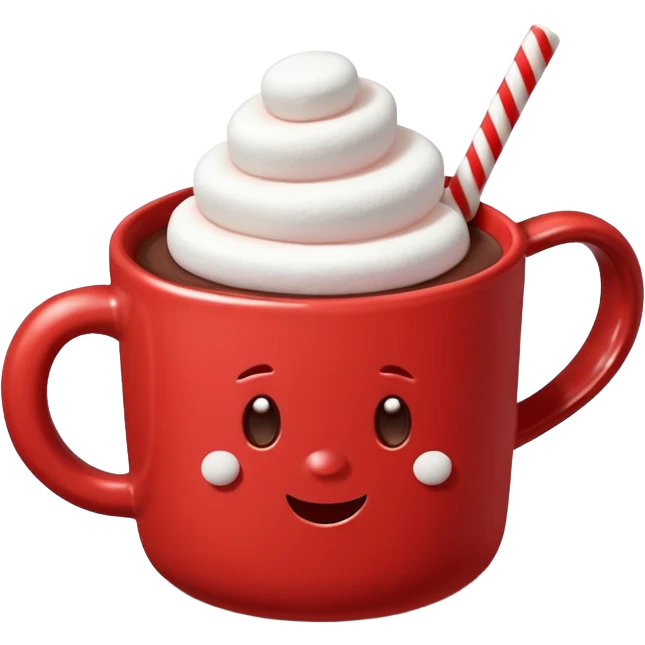 red mug of hot chocolate with marshmallows emoji