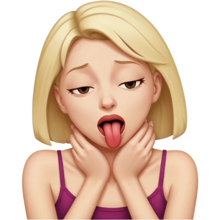 Woman strangling herself with tongue out and eyes shut emoji