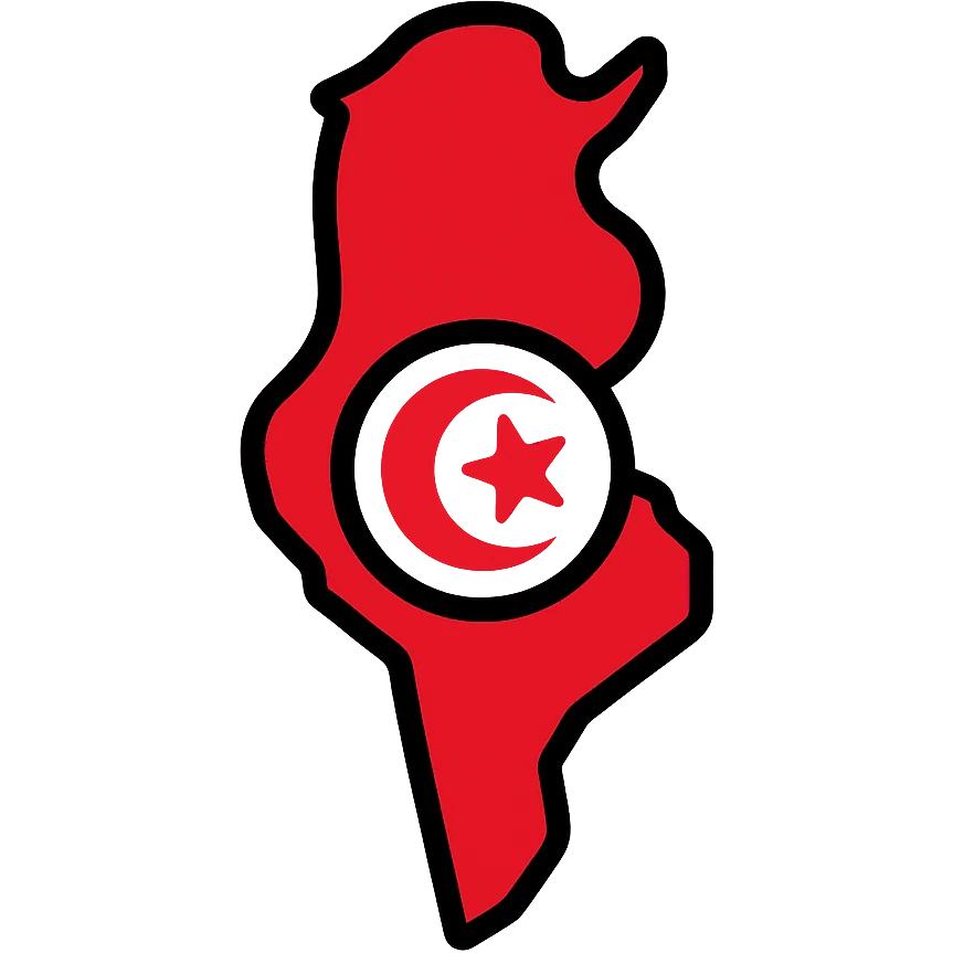 icon of Tunisia's map with a red and white color scheme, crescent and star emoji