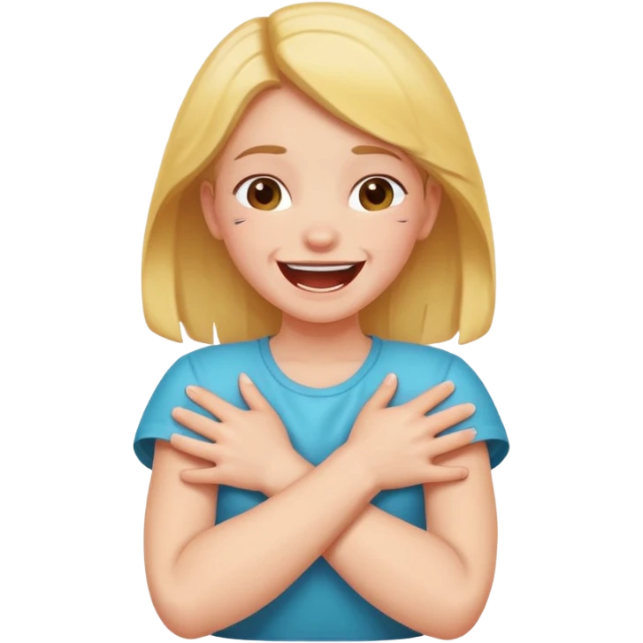 Girl arms crossed choking herself laughing emoji