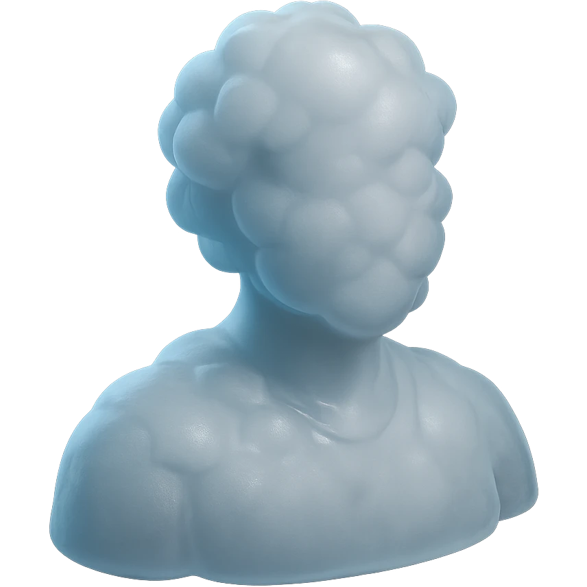 A person from the shoulders up, entirely composed of fluffy white convex clouds emoji