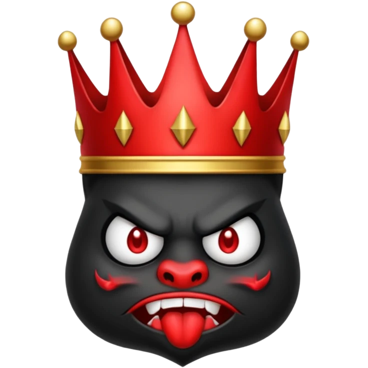 the black crown has a red angry face with the devils tail emoji