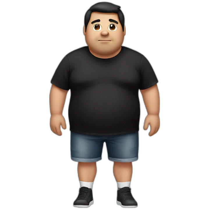 fat guy in a black T-shirt with black hair emoji