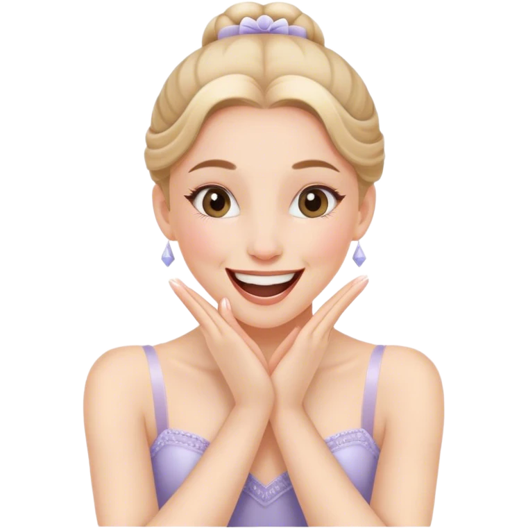 The ballerina laughs sweetly, covering her mouth with her hand emoji