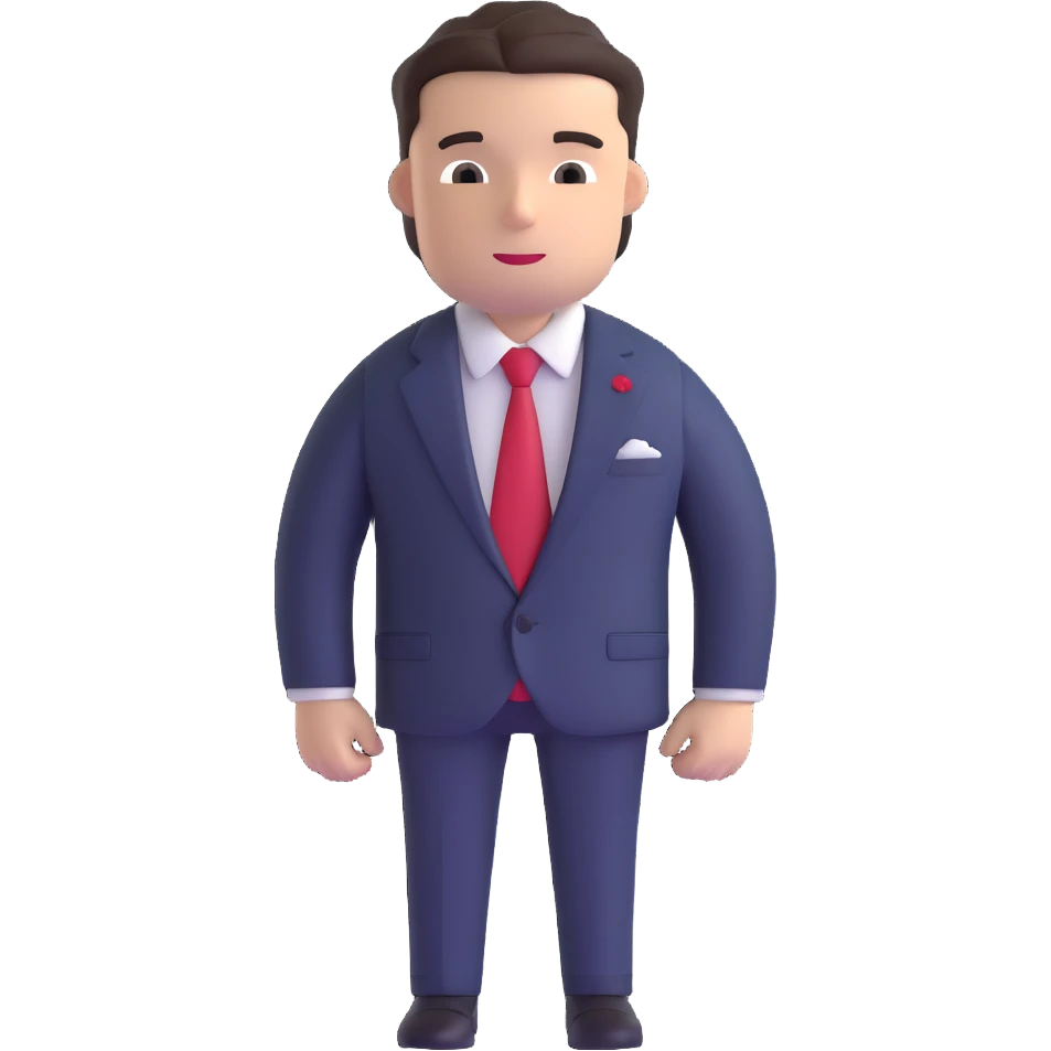 man wearing a dark blue-gray business suit with black horizontal stripes on the arms and legs, white shirt and red tie emoji