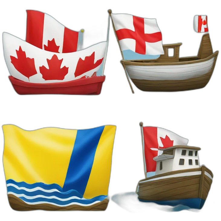 Boats, sea, flag of Canada, flag of Ukraine emoji