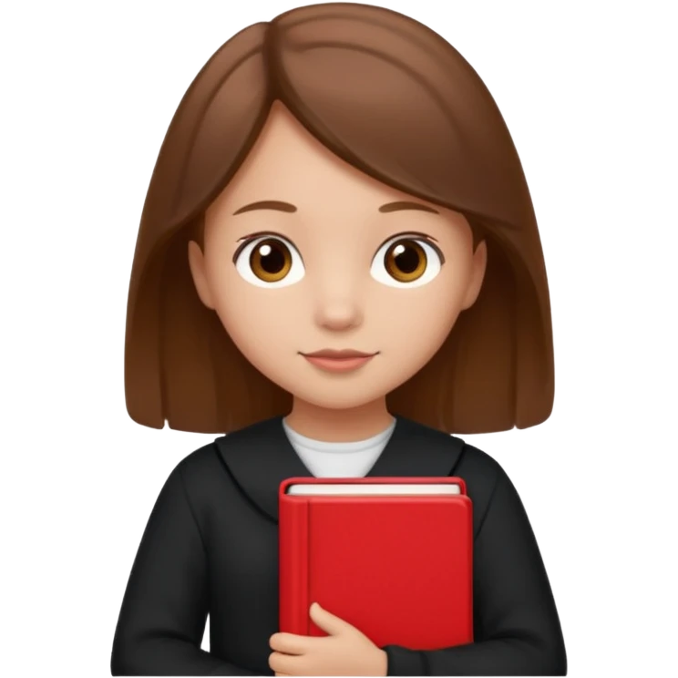 brown braid hair girl kid, student, black gile, red book emoji
