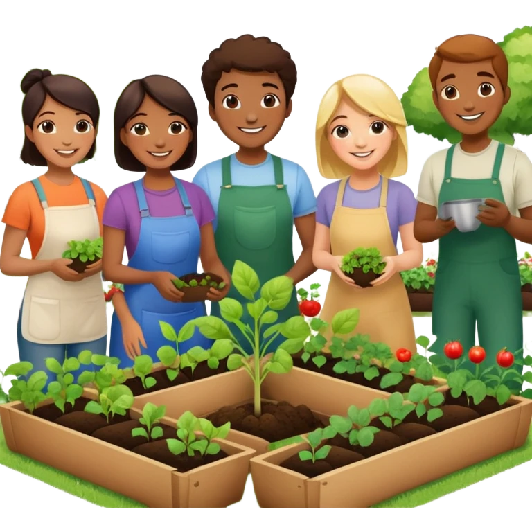 People cooperating to plant a community garden emoji