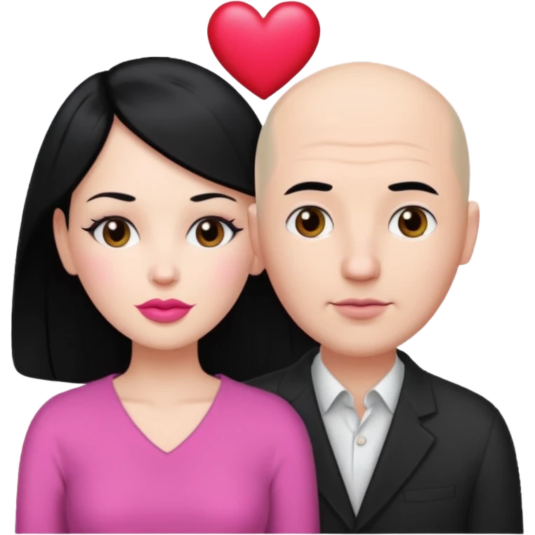 👩🏻‍❤️‍💋‍👨🏻 this one but the man should be bald. white woman with black hair and white bald man and a heart between their heads. she has pink lips emoji