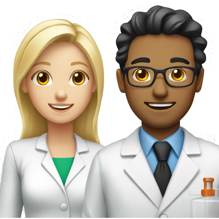 blonde female pharmacist next to male white chemist with black hair  emoji
