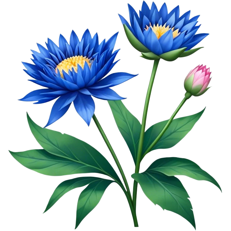 luxuriant, bouquet Cornflower, stem, Water Lily leaf emoji