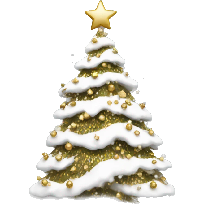 snow christmas tree with white and gold decorations emoji