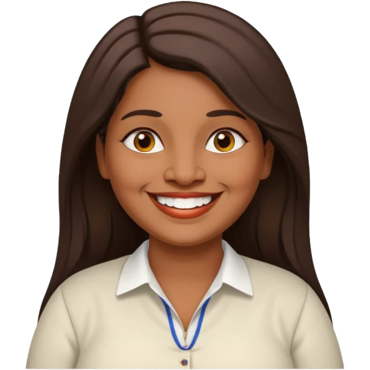 50 yr old chubby Sri Lankan woman, dark skin, straight brown hair, big smile, white teeth, european clothes, longer hair emoji