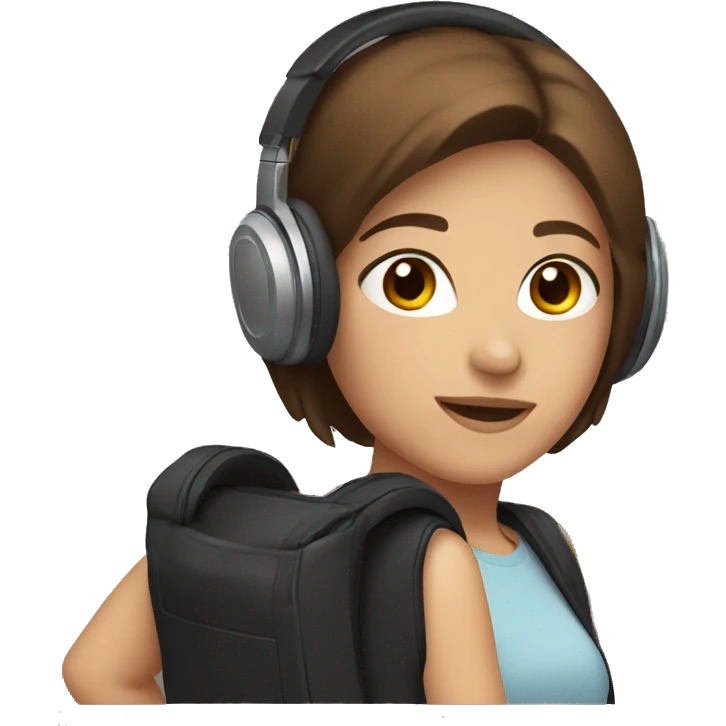 girl with short brown hair and brown eyes wearing black headphones  emoji