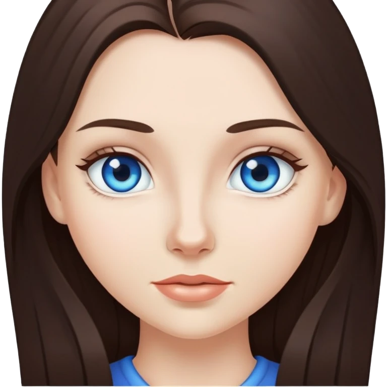 White girl with long dark brown hair and blue eyes emoji