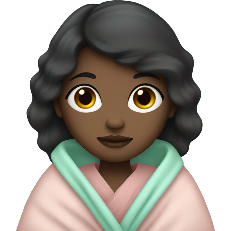 dark hair girl with blush under a mint blanket  emoji