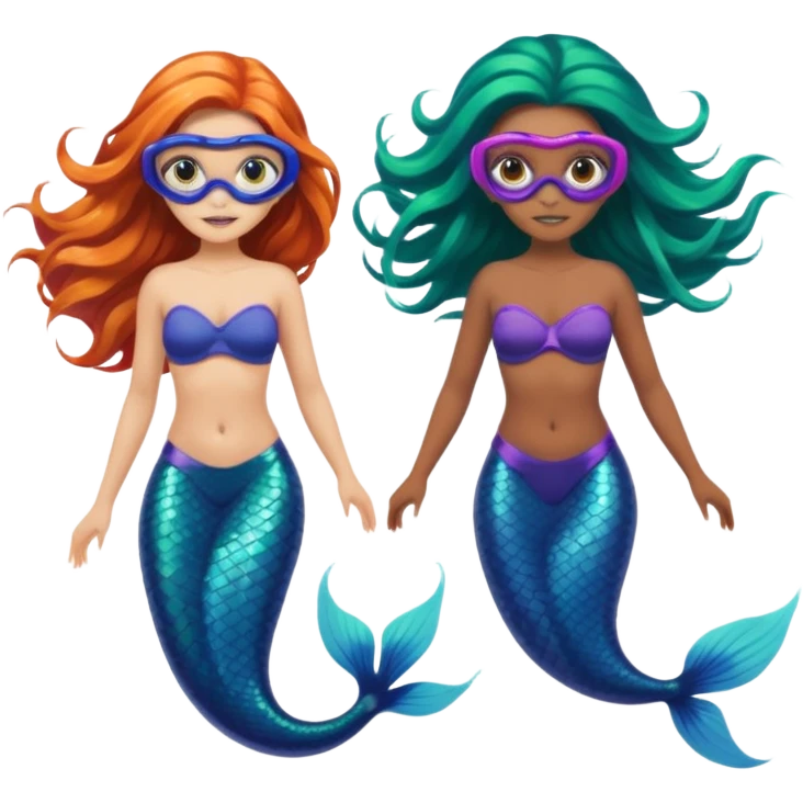 2 mermaids with snorkel mask free diving  emoji