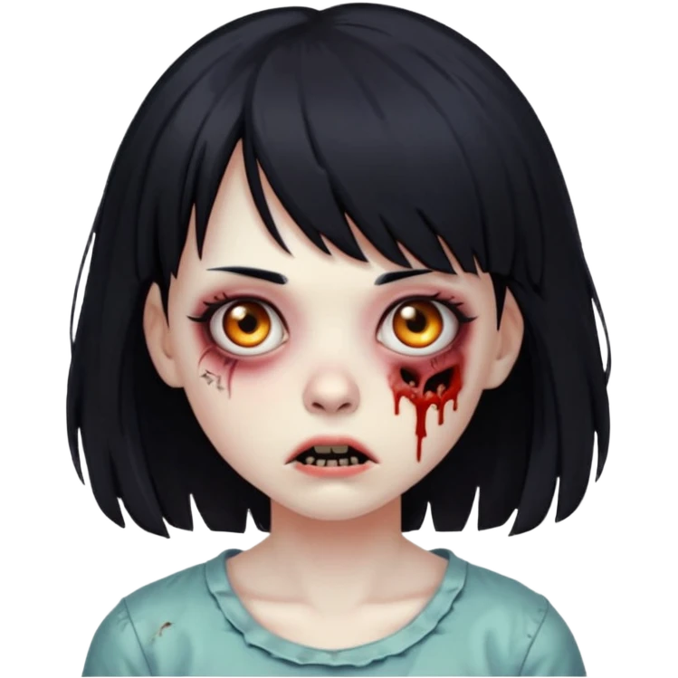 Faça uma zombie menina com franja e cabelo meio comprimido preto emoji